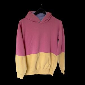 80's The Sweatshirt Company Pink Colorblock Hoodie USA Made Med Distressed